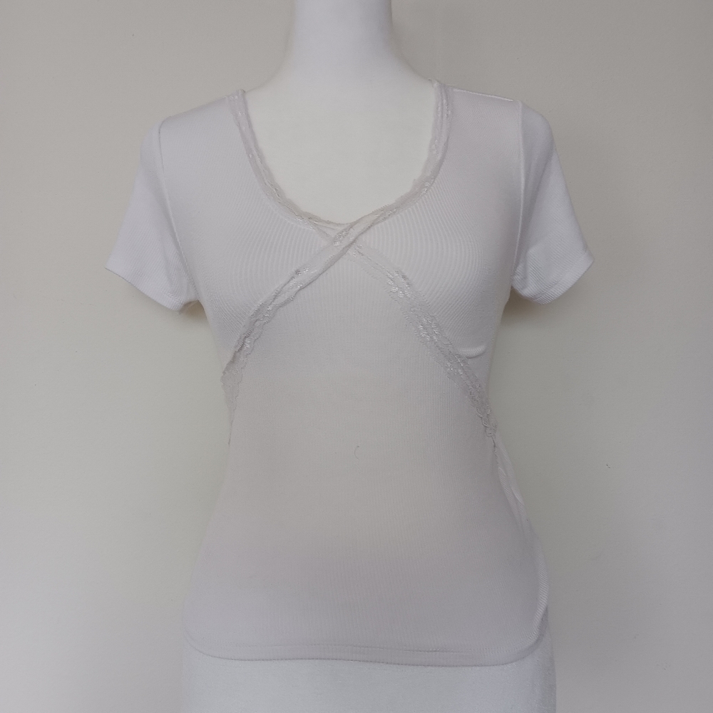 basic white ribbed lace crop top